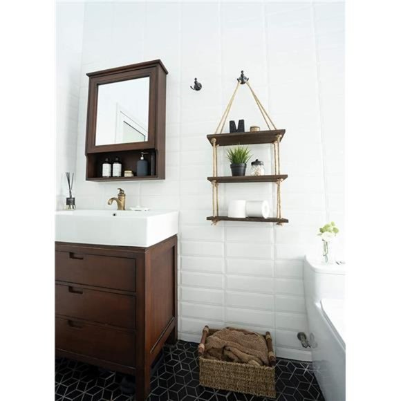 Hanging Shelves 3 Tier Rustic Wood Floating Wall Shelves Photo Plant Display - Picture 2 of 7